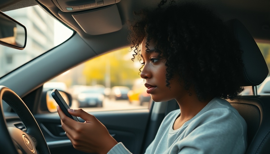 Woman using phone in car seeking car advice from TikTok.