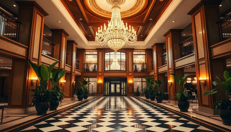 Elegant hotel lobby for spring spa retreats with chandelier and seating.