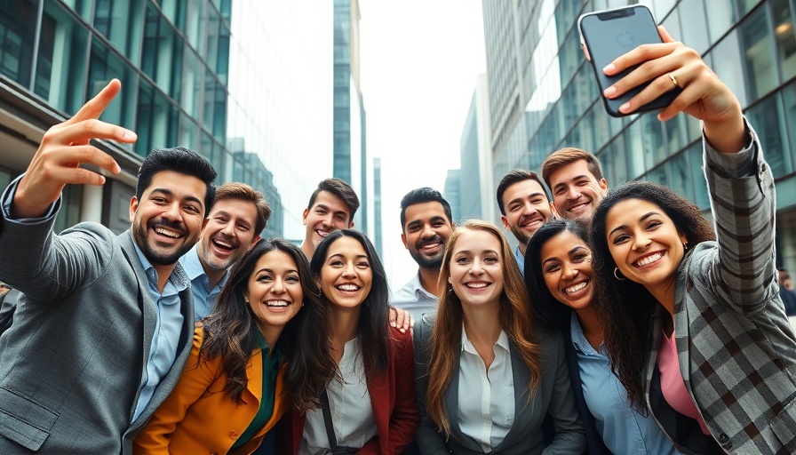 Diverse professionals taking selfie in urban setting, Business Risk Taker Strategies.