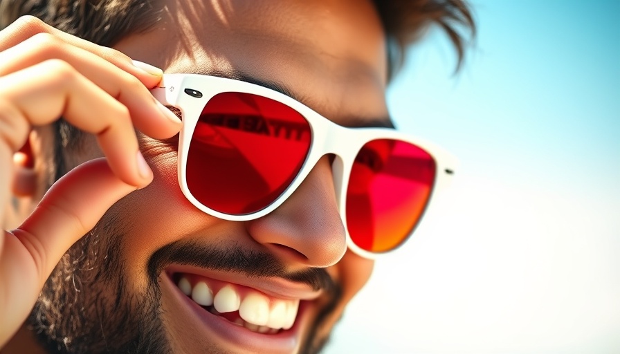 Stylish sunglasses being adjusted, close-up on smiling person, photorealistic.
