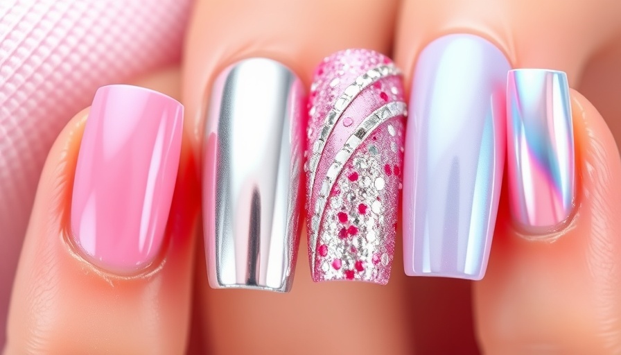Elegant chrome nails showcasing pink and silver designs.