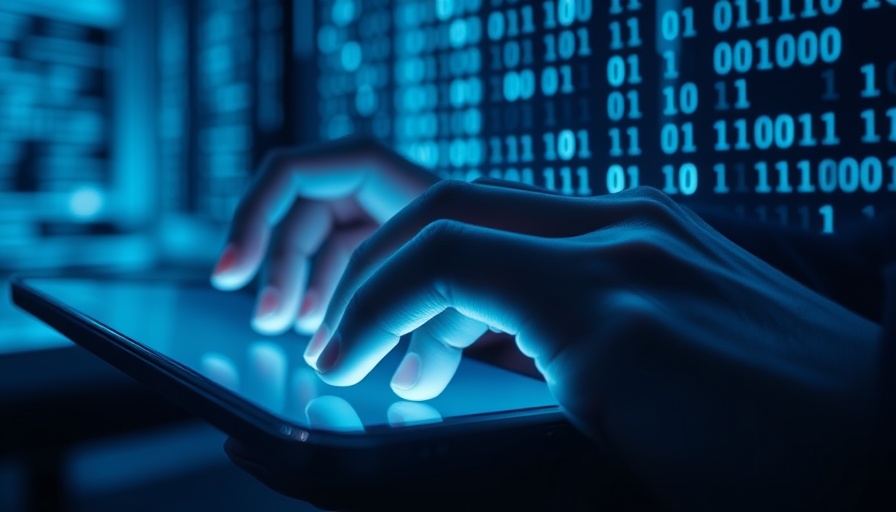 Hands on smartphone with binary code overlay, eSIM security flaw.