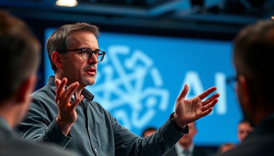 OpenAI collaborates with UK government on AI; speaker with OpenAI logo in background.