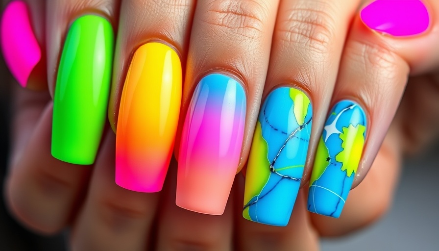 Luxurious neon nails with vibrant colors and stylish designs.