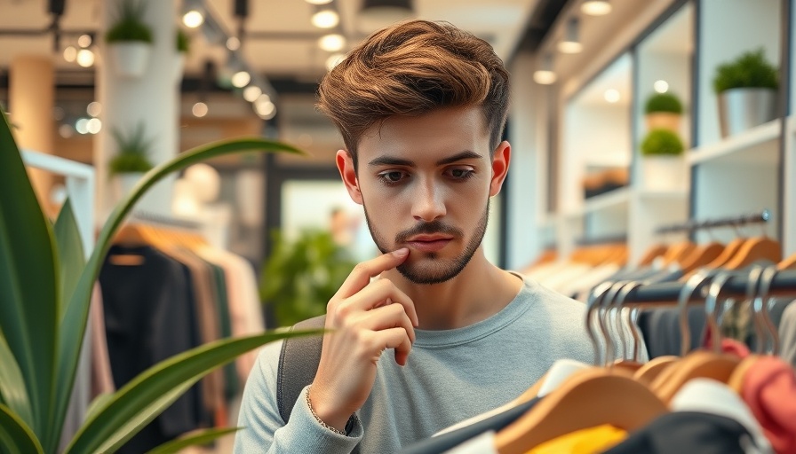 Promote Your Blog: Trendy man in stylish clothing store interior.