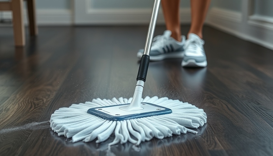 Spray mop cleaning vinyl plank floor close-up