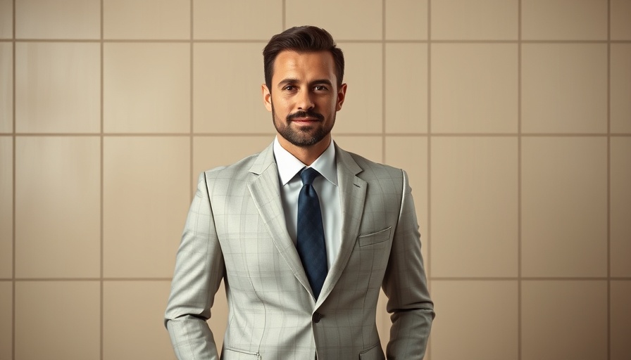 Man in light-colored suit posing with confidence, neutral background.