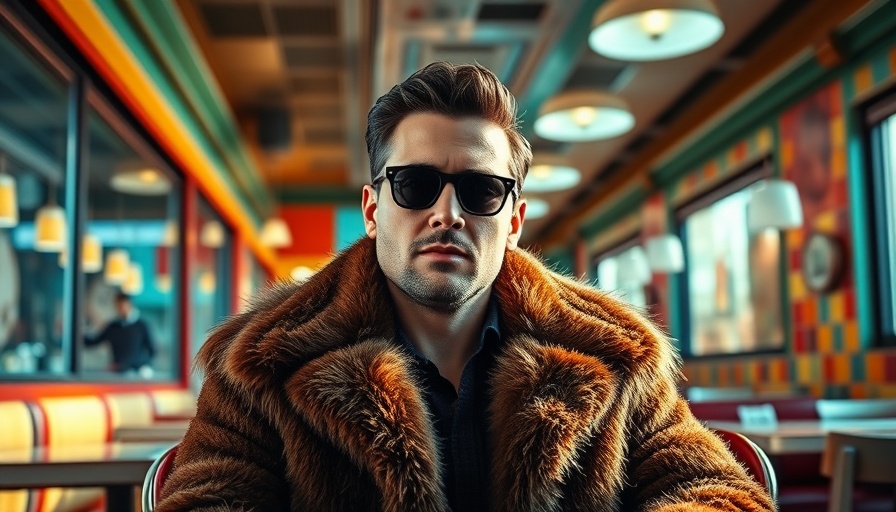 Travis Kelce's personal chef showcasing a stylish fur coat in a vibrant diner.