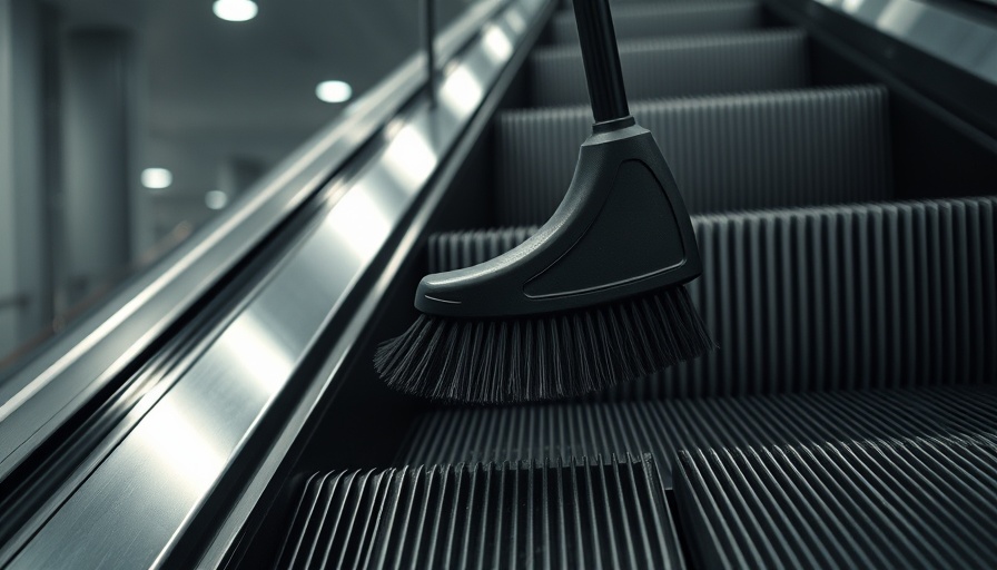 Escalator step with safety brush.