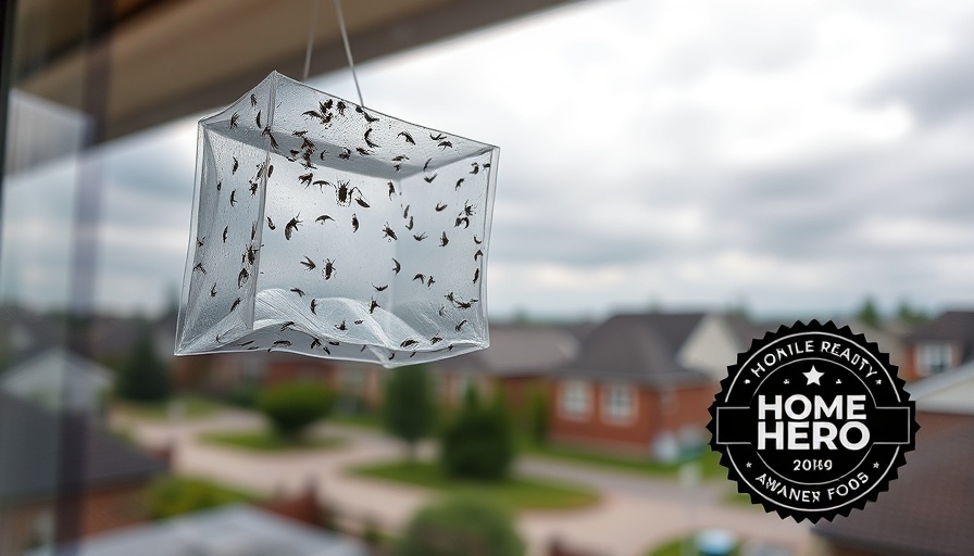 Catchmaster Window Fly Trap with Home Hero award, suburban view.