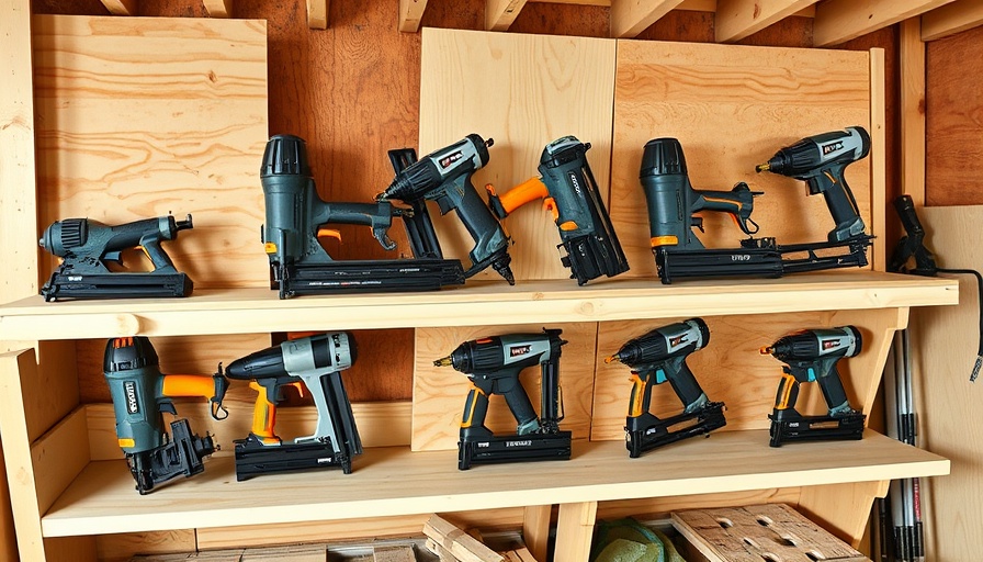Variety of best nail guns of 2025 displayed in workshop
