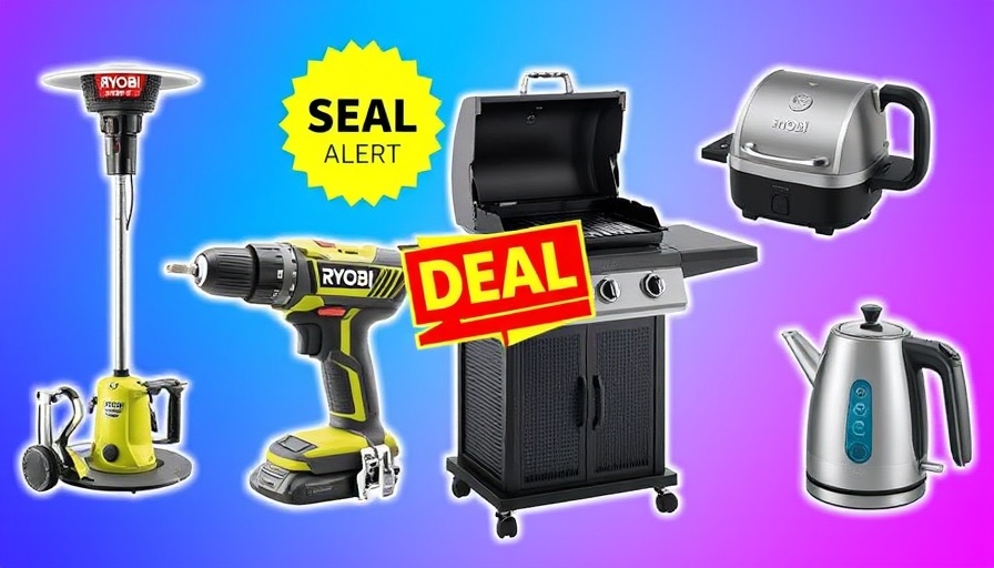 Weekly Deals on Ryobi Tools and Patio Heaters: Vibrant tool and appliance collage.