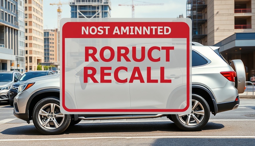 Ford Vehicle Recalls warning on parked SUV in urban setting.