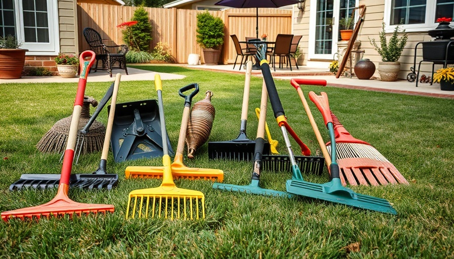 Collection of the best dethatching rakes on a sunny lawn.