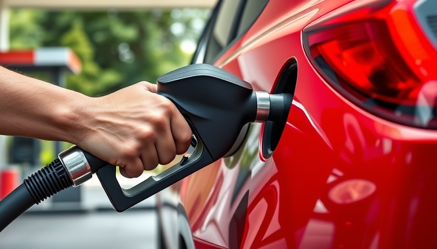 Close-up of hand refueling red car at gas station, highlighting gas rewards programs.