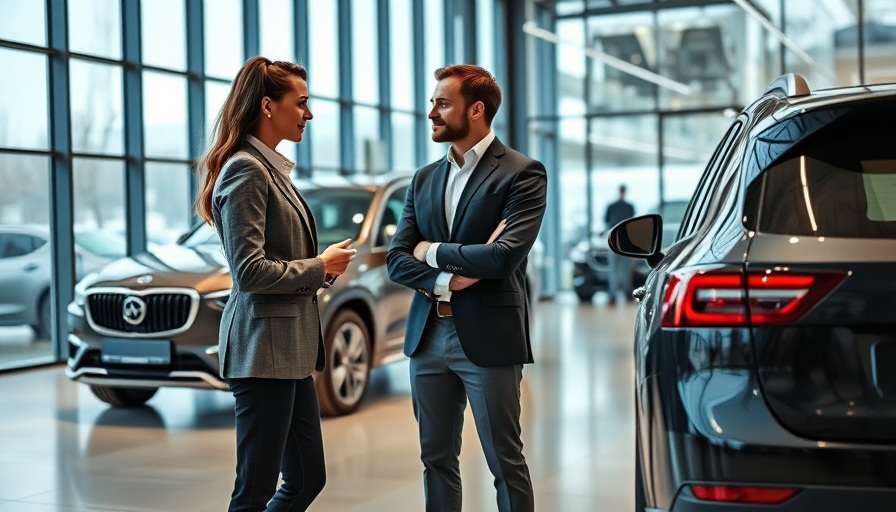 Professionals discussing a car in showroom about vehicle kill switches.