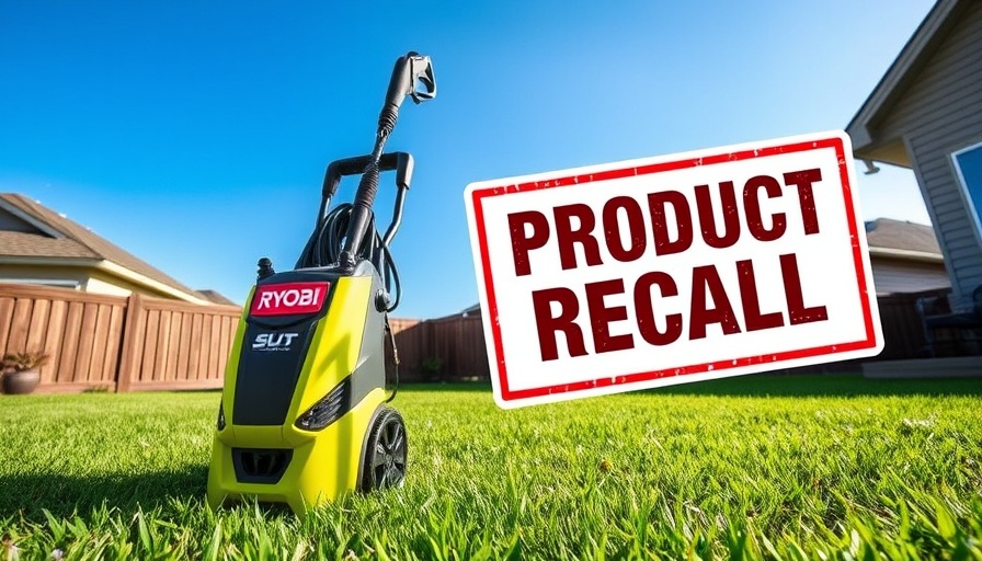 Ryobi pressure washer recall alert in a backyard.