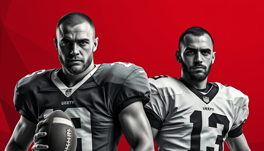 Grayscale image of two iconic football players with red background.