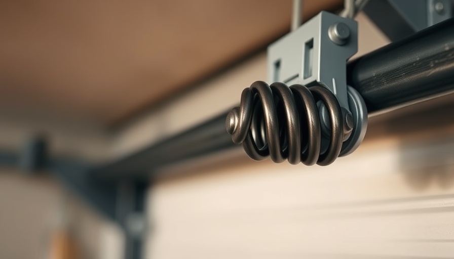 Detailed close-up of garage door spring structure