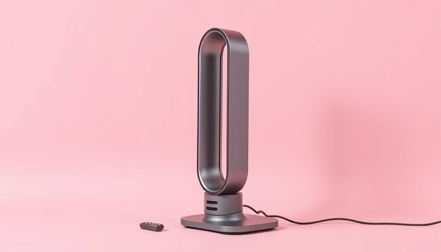 Dyson space heater with remote on pink background, sleek and modern design.