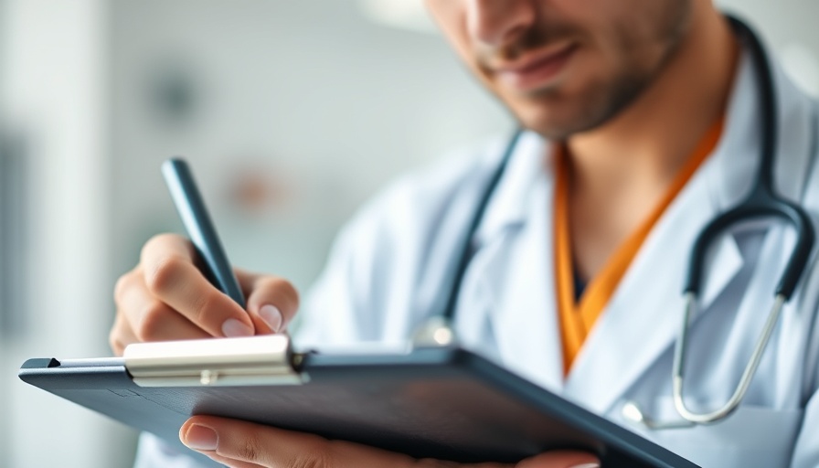Doctor's focus on nutrition knowledge while taking notes.