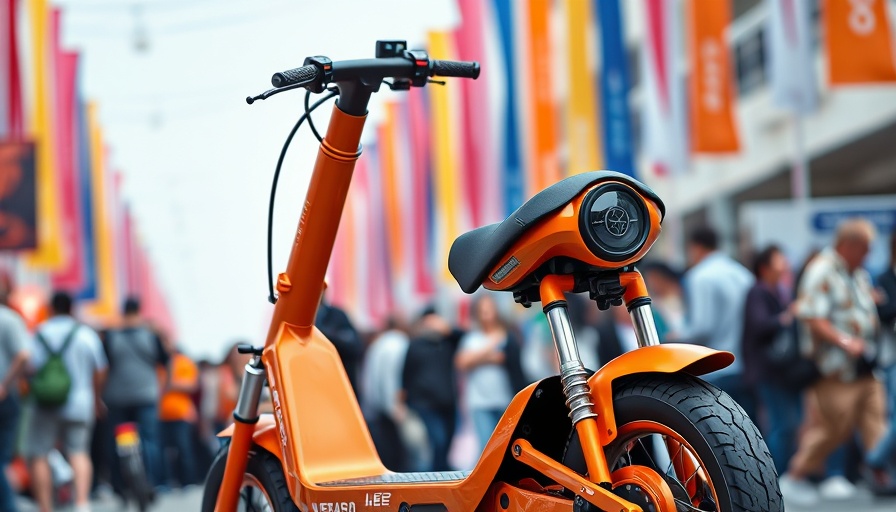 Sleek orange e-scooter for urban commuting, highlighted at event.