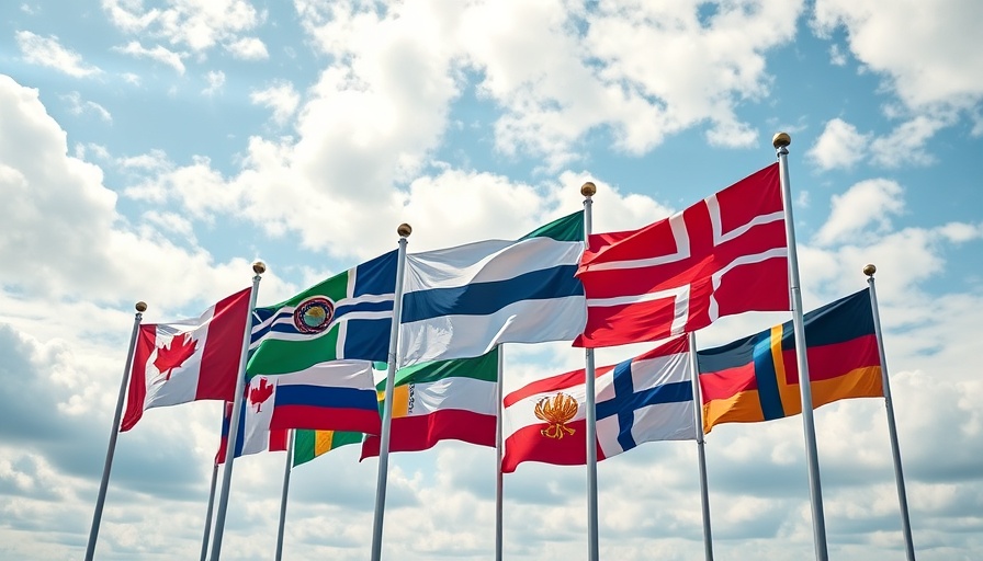 Flags of G7 countries representing global cooperation.