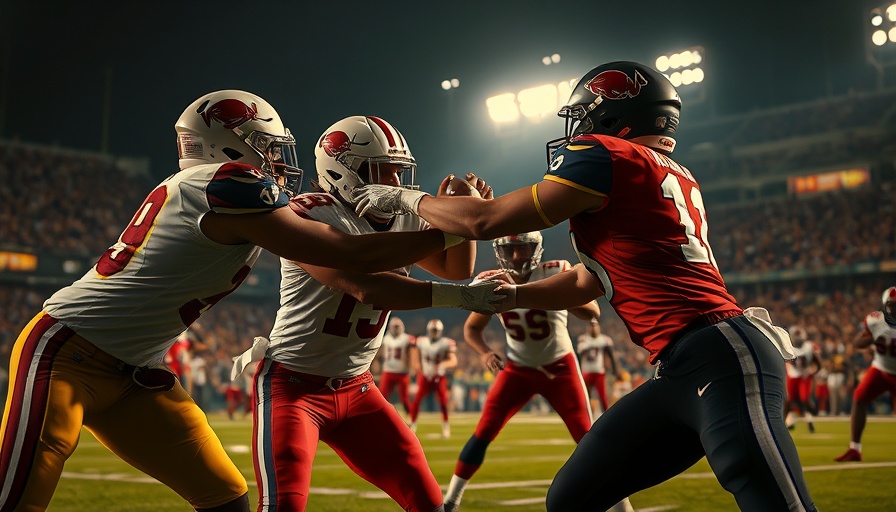 Derrick Henry stiff-arm technique in vibrant football action.