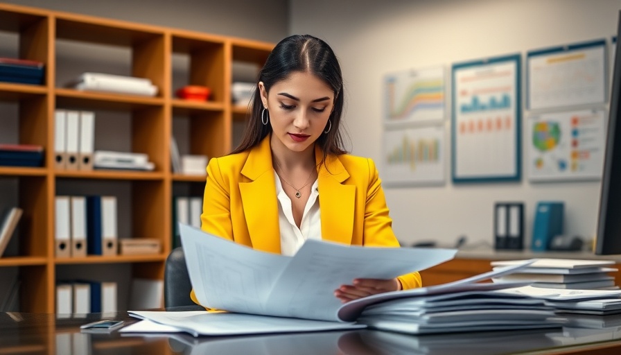 Young woman in yellow blazer reviewing documents, audit engagement standards.