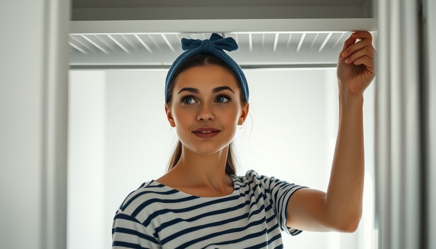 Focused woman installing DIY closet shelves in a white interior.