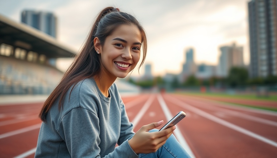Woman using smartphone on track; metaphor for online staff training classes.