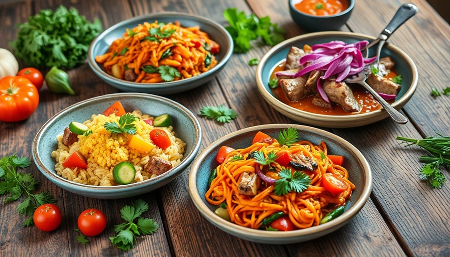 Vegan dining trend depicted with vibrant vegan dishes presented.