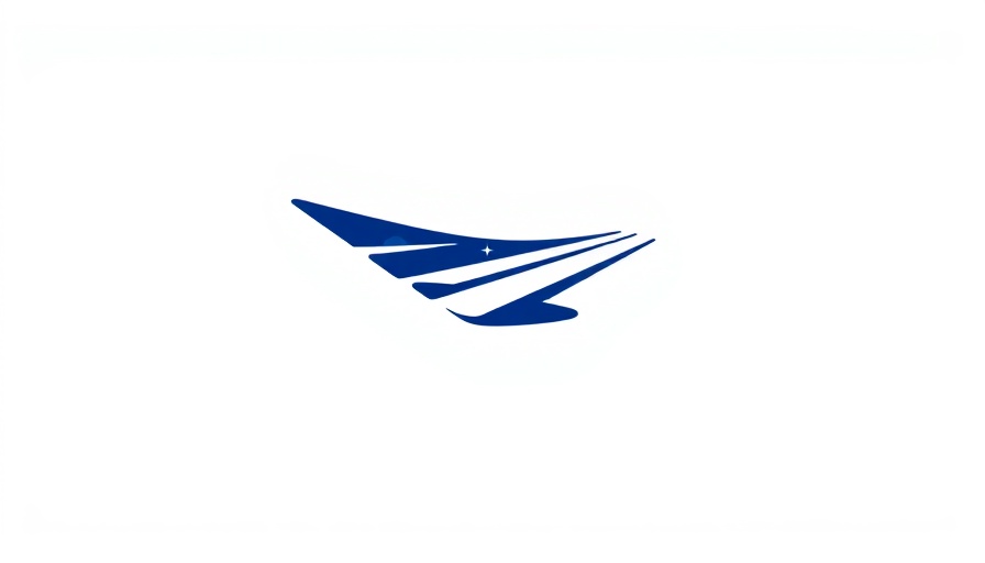 Stylized logo with airplane wing and sky elements.
