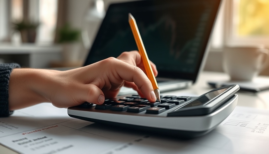 Person using calculator at desk for tax treatment of stock and retirement accounts.