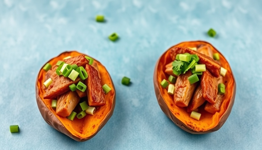 Gochujang turkey and sweet potatoes garnished with herbs on a plate.