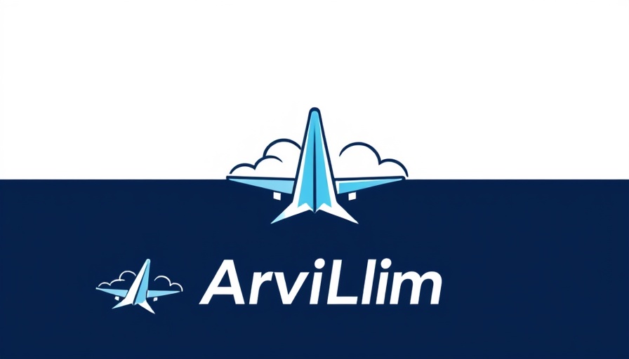 Modern aviation logo with airplane tail and clouds.
