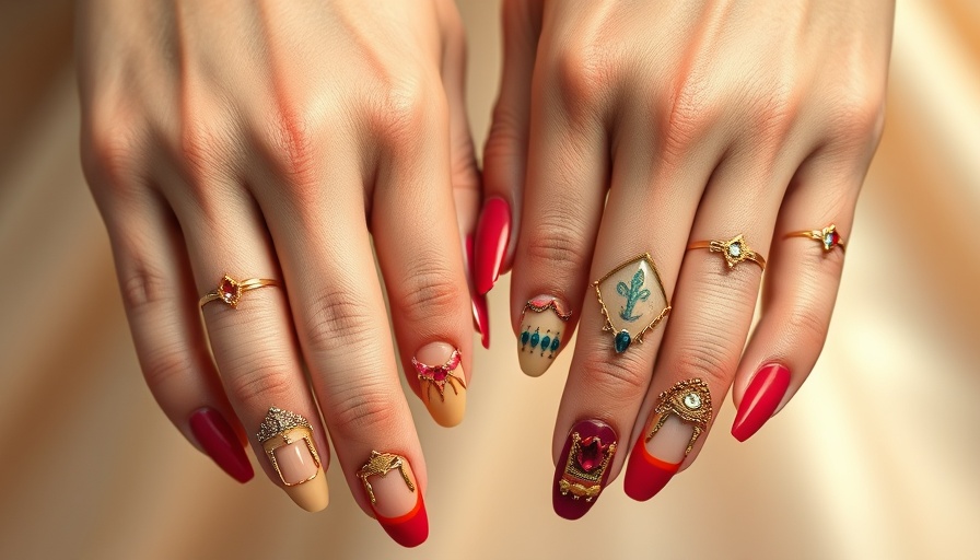 Elegant frame nails with artistic designs and gold accents.