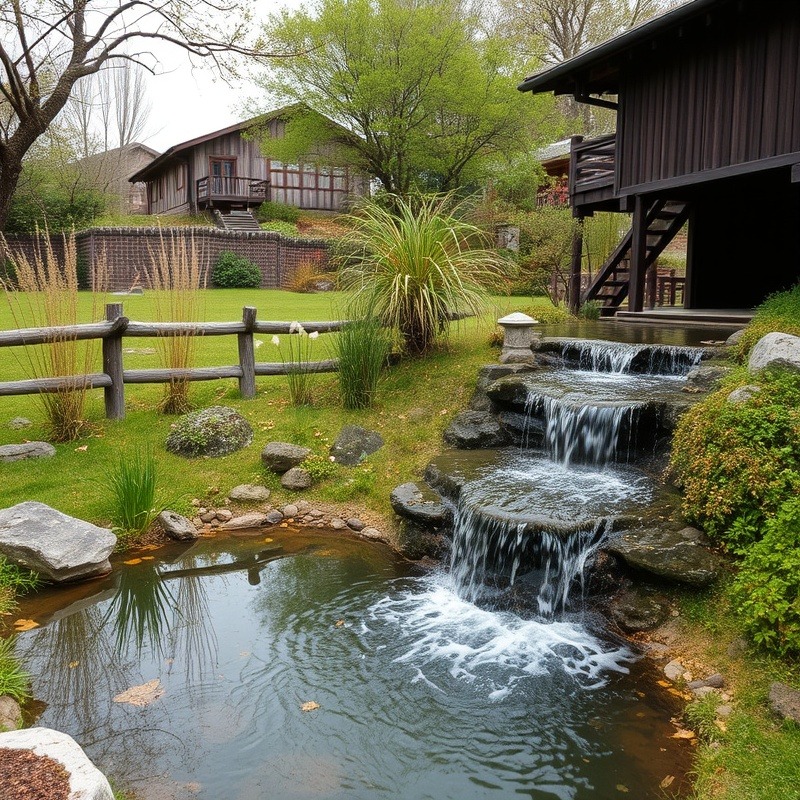 Serene yare with a small waterfall and pond, perfect for relaxation.