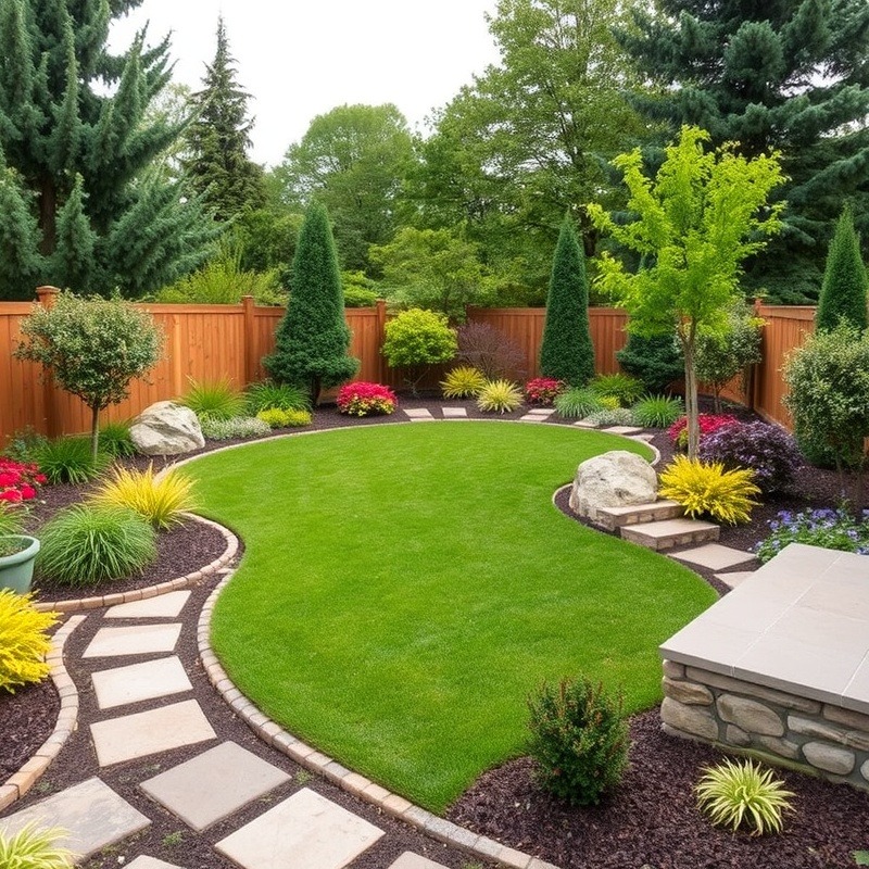 Beautiful landscaped backyard featuring vibrant plants and lush greenery.