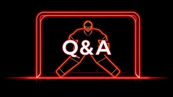 Neon goalie silhouette with Q&A text for offseason training.
