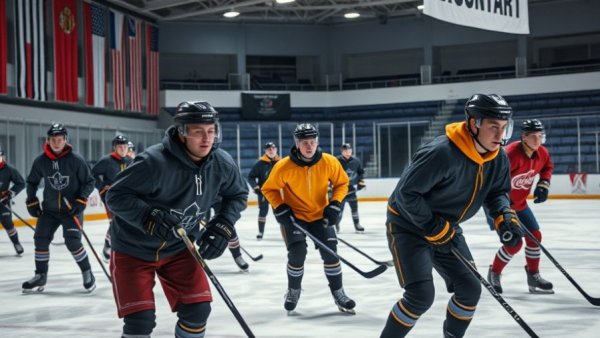 Rebound World Series ice hockey practice on rink.