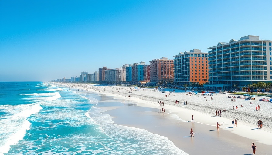 Scenic Daytona Beach view with hotels and clear water.