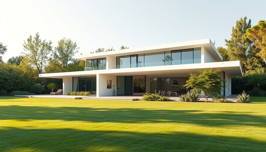 Sustainable luxury home with elegant design and lush surroundings.