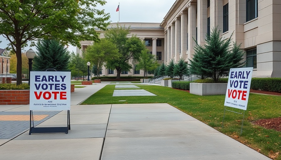 New Orleans early voter turnout location with signage and empty lawn.