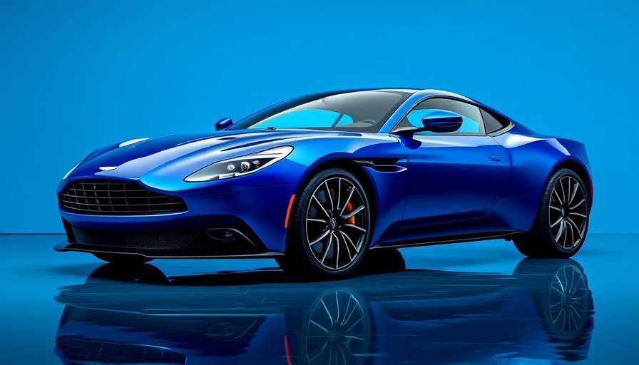 Sleek blue Aston Martin DB12 S Performance in a minimalist studio.