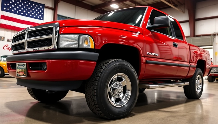 Red 1997 Dodge RAM 1500 Laramie SLT parked in a garage.