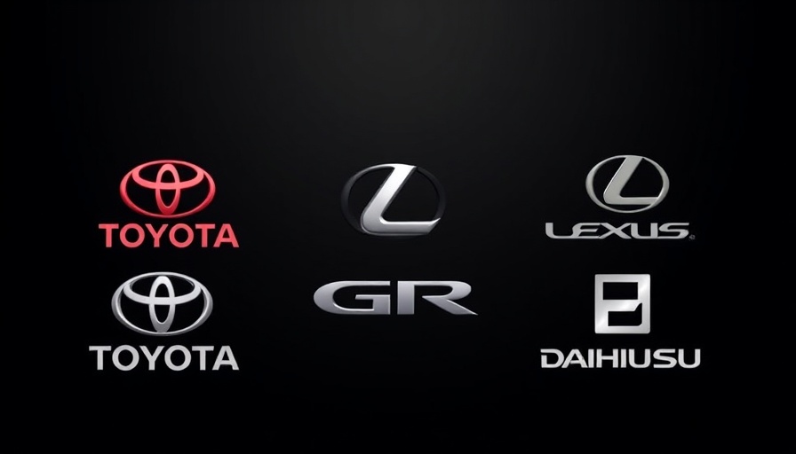 Toyota, Lexus, GR, and Daihatsu logos on black background.