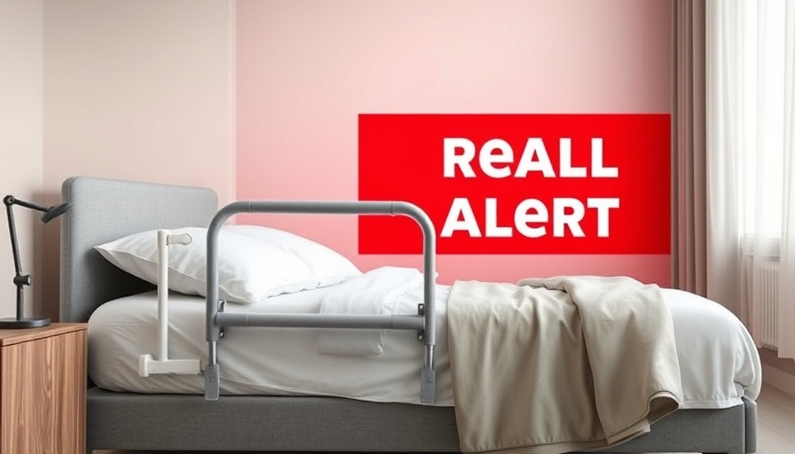 OasisSpace bed rail with recall alert on a red background.
