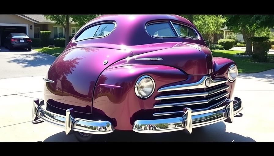 Sleek 1946 Ford Deluxe parked in suburban driveway.