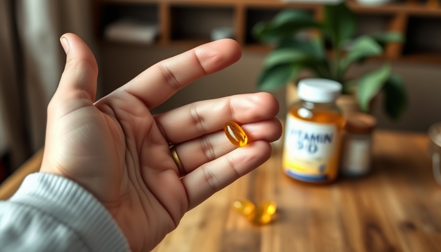 Close-up of a hand holding a Vitamin D supplement capsule, highlighting its effects on health.